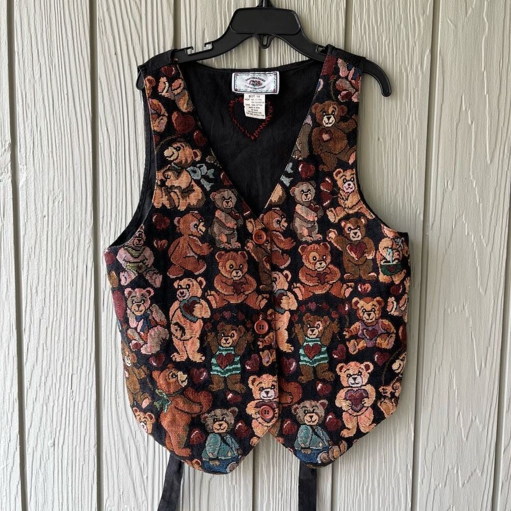VTG Tapestry Bear Vest Whimsical 80s, SZ 14 Kids or Women XS/S